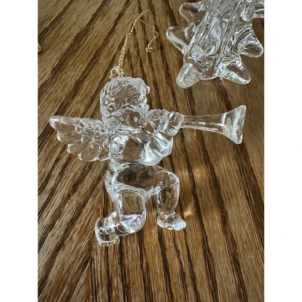 Vintage Christmas Ornaments Heart‎ Cherub Angel Tree Clear Acrylic Lot Of 5